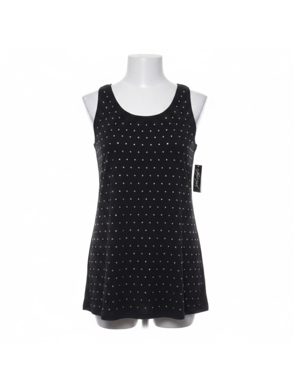 Lord & Taylor Womens Black Rayon Sleeveless Polka Dot Studded Tank Top Sz L